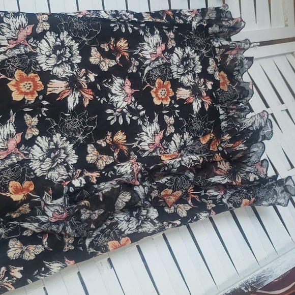 Free People floral wide slit ruffle leg pull up elastic waist women's pants S - Picture 2 of 5